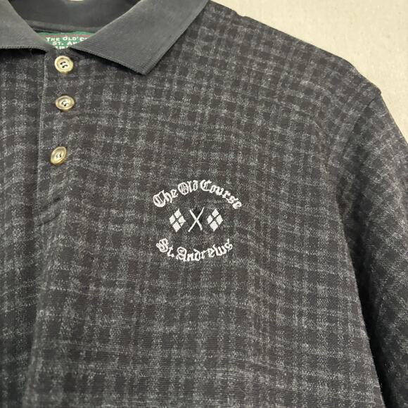 The Old Course St Andrews Plaid Polo Shirt Men Medium Dark Gray Athleisure Golf - Picture 3 of 8